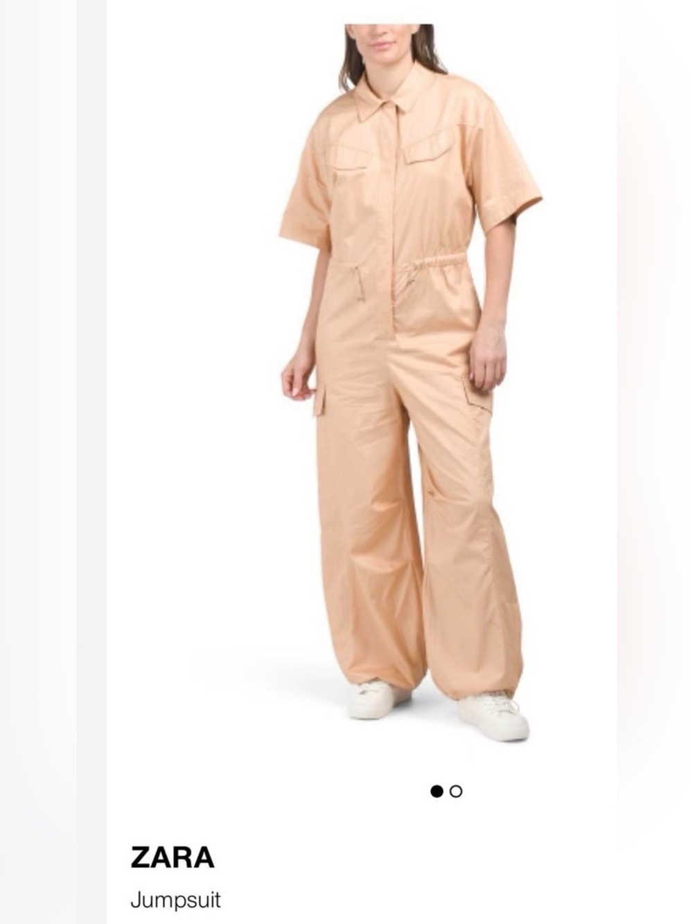 Zara Short-Sleeve Wide-Leg Jumpsuit in Beige